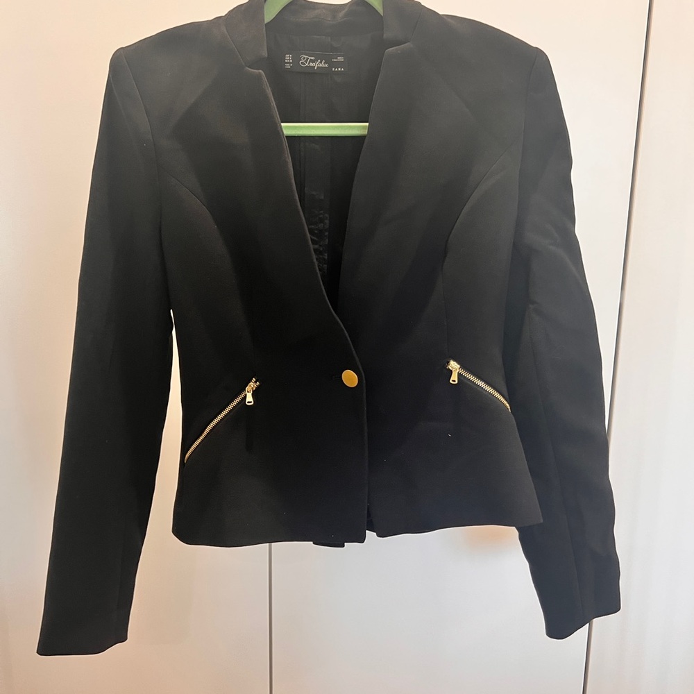 Zara Black Blazer with Gold Accents